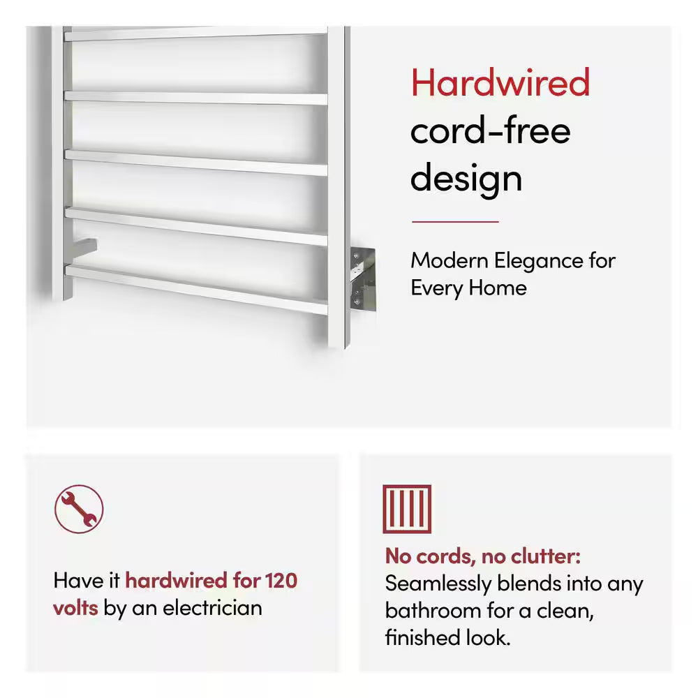 7-Bar Tahoe Towel Warmer, Hardwired, Polished Stainless Steel