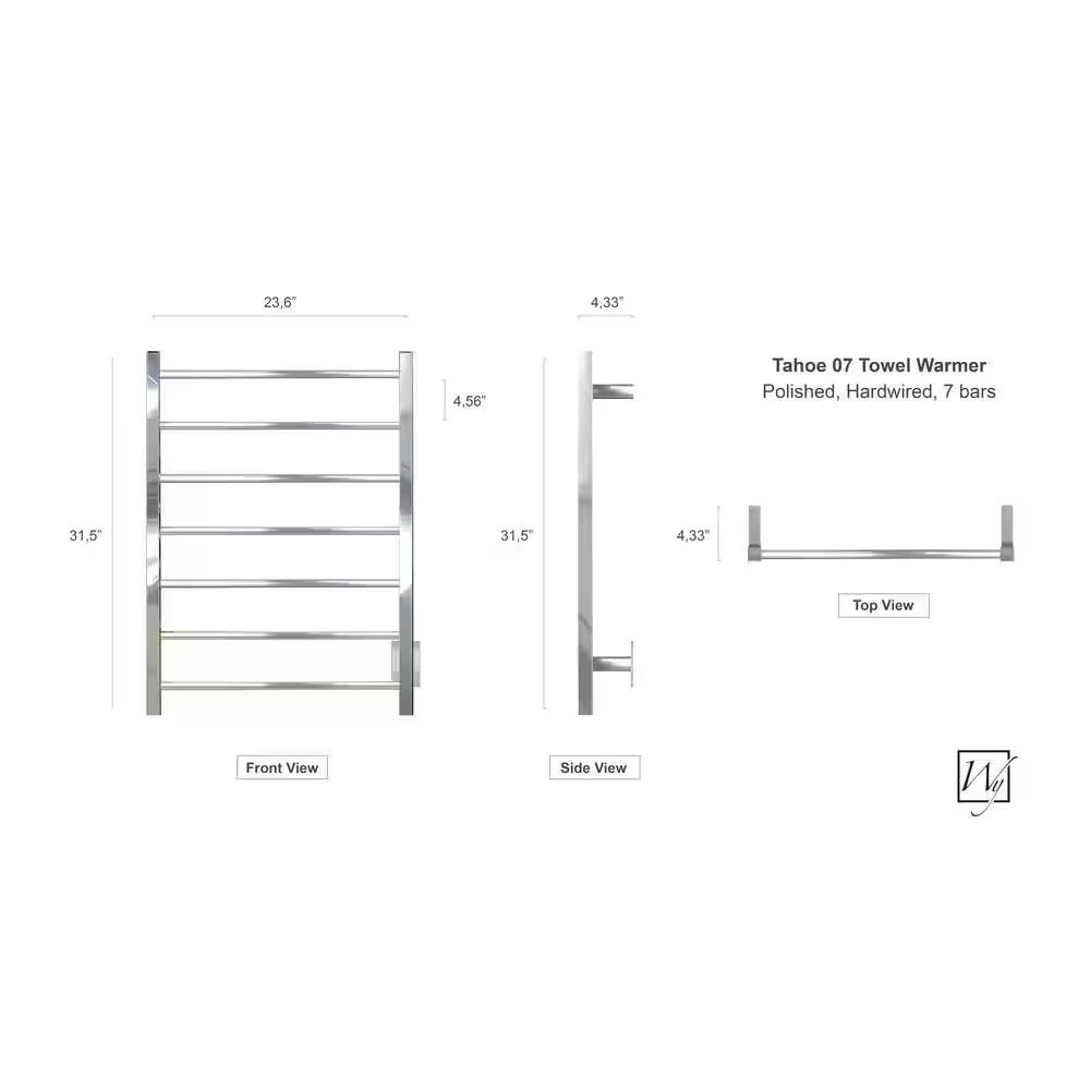 7-Bar Tahoe Towel Warmer, Hardwired, Polished Stainless Steel