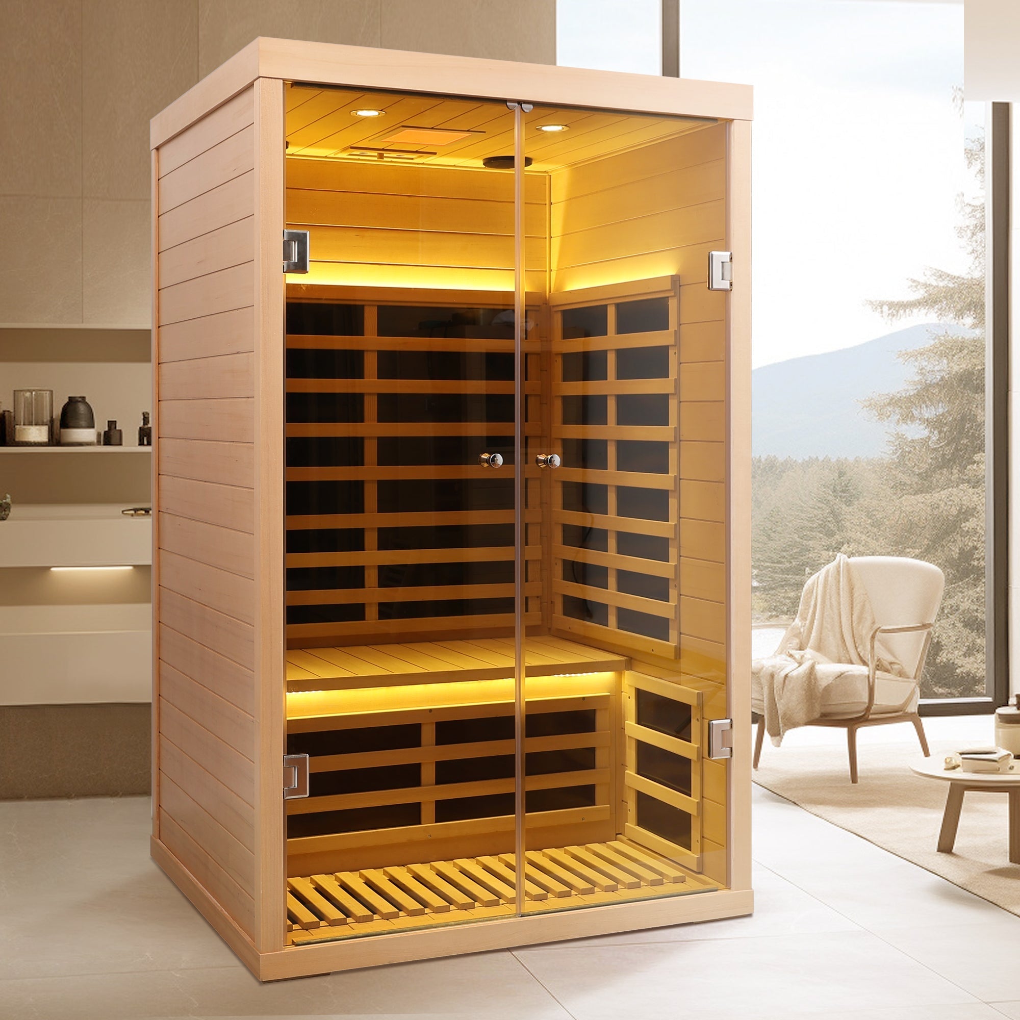 WellNest 2-Person Hemlock Infrared Sauna – Panoramic Double Door Series