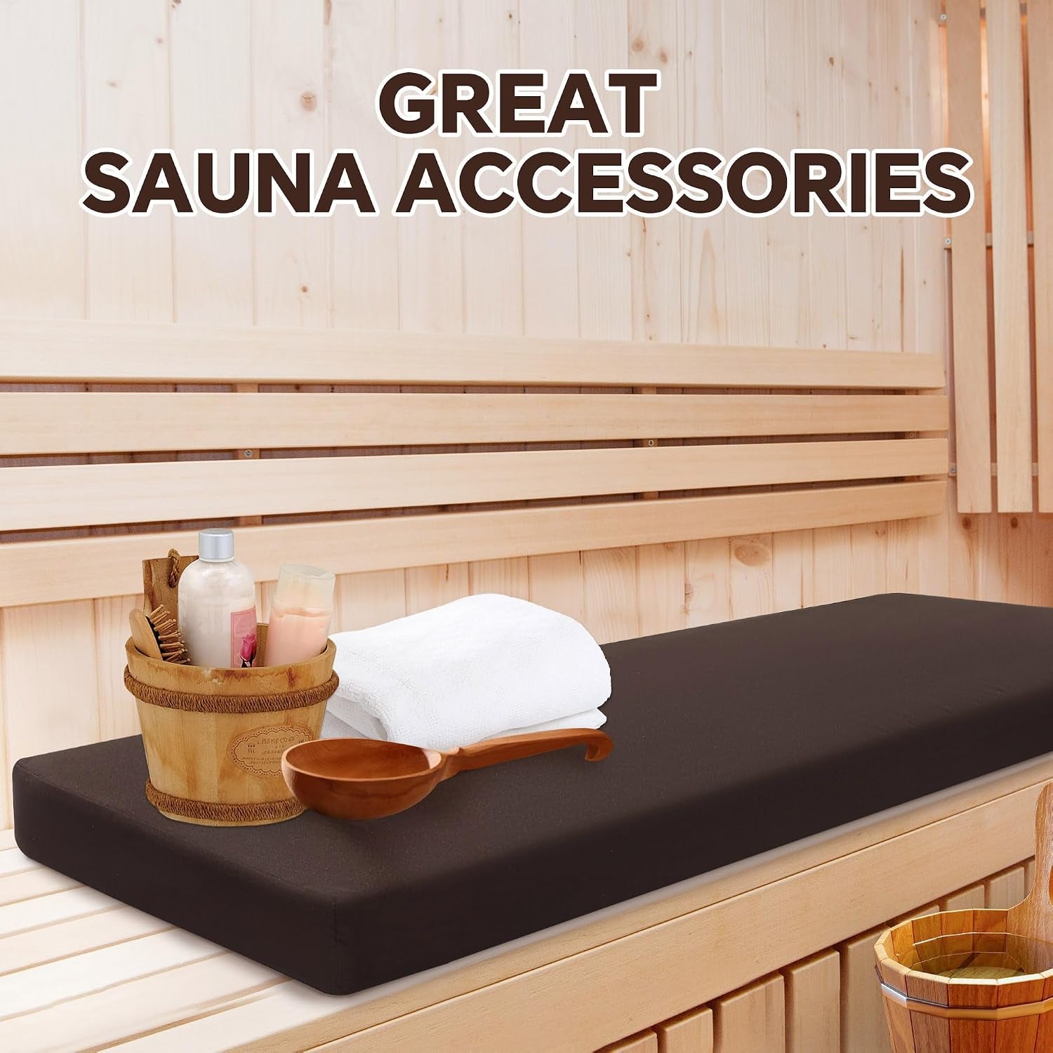 Waterproof Sauna Seat Cushion, Thick High-Density Foam Heat Insulation Mat for Sauna Bath House Shower Room, Sauna Accessories for Infrared Sauna Resting(Brown)