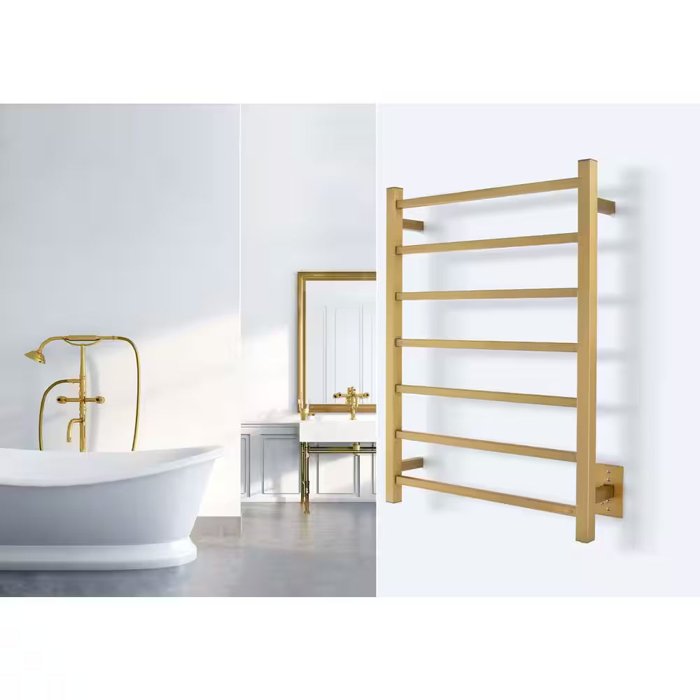 7-Bar Tahoe Towel Warmer, Hardwired, Gold Stainless Steel
