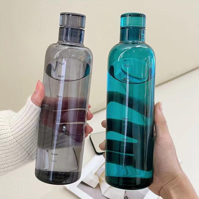 500ml Glass Water Bottle with Time Marker Transparent Milk Cup Outdoor Sports Portable Leakproof Drink Bottle with Cup Sets Water Bottle Leak-proof Time Scale Print Transparent High Bottle for Office Water Bottle