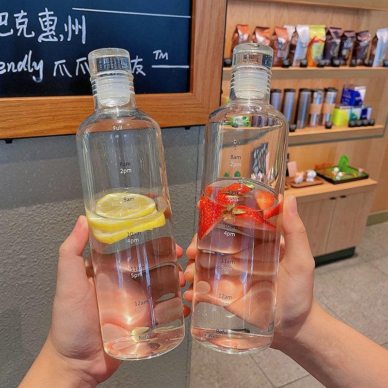 500ml Glass Water Bottle with Time Marker Transparent Milk Cup Outdoor Sports Portable Leakproof Drink Bottle with Cup Sets Water Bottle Leak-proof Time Scale Print Transparent High Bottle for Office Water Bottle