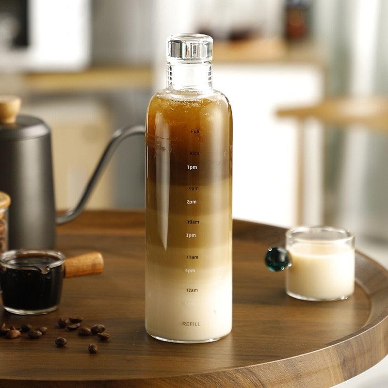 500ml Glass Water Bottle with Time Marker Transparent Milk Cup Outdoor Sports Portable Leakproof Drink Bottle with Cup Sets Water Bottle Leak-proof Time Scale Print Transparent High Bottle for Office Water Bottle