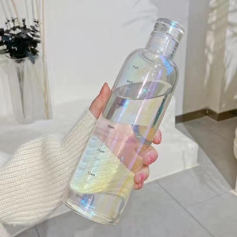 500ml Glass Water Bottle with Time Marker Transparent Milk Cup Outdoor Sports Portable Leakproof Drink Bottle with Cup Sets Water Bottle Leak-proof Time Scale Print Transparent High Bottle for Office Water Bottle