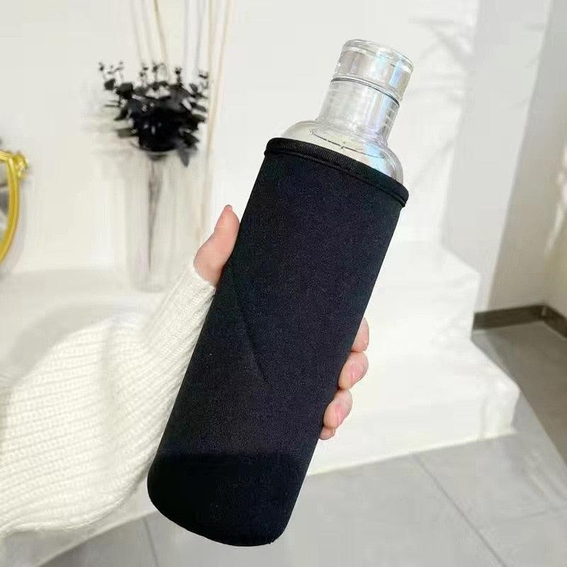 500ml Glass Water Bottle with Time Marker Transparent Milk Cup Outdoor Sports Portable Leakproof Drink Bottle with Cup Sets Water Bottle Leak-proof Time Scale Print Transparent High Bottle for Office Water Bottle