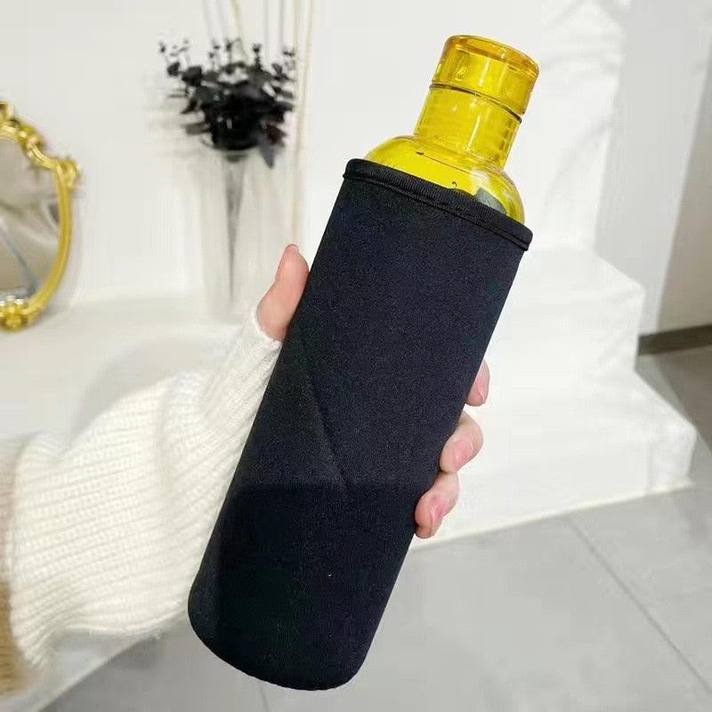 500ml Glass Water Bottle with Time Marker Transparent Milk Cup Outdoor Sports Portable Leakproof Drink Bottle with Cup Sets Water Bottle Leak-proof Time Scale Print Transparent High Bottle for Office Water Bottle