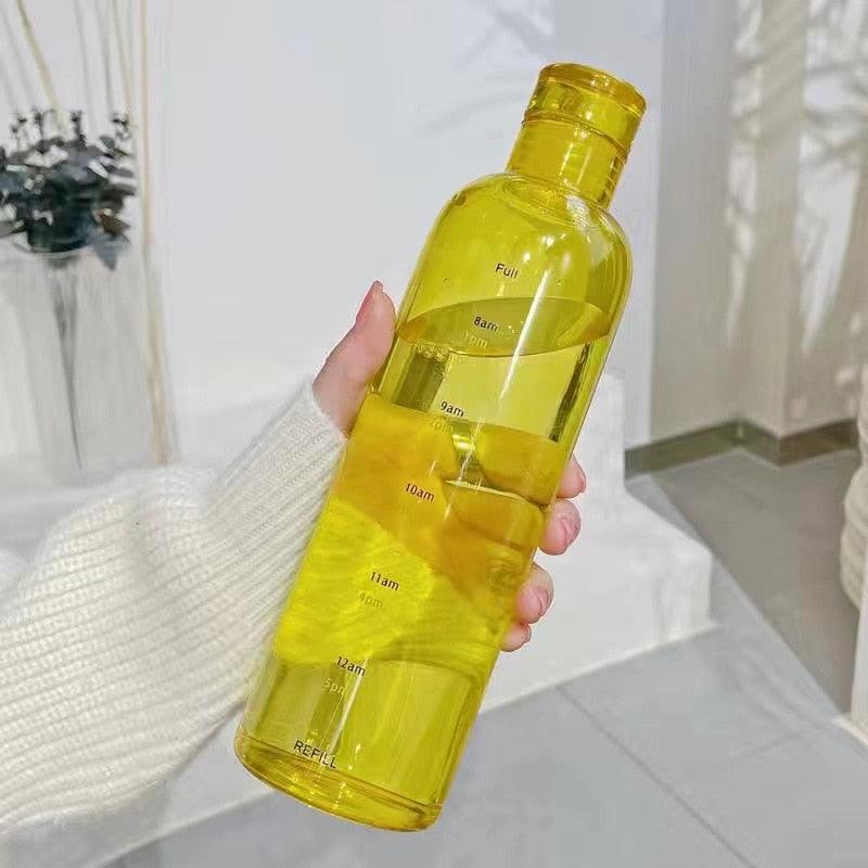 500ml Glass Water Bottle with Time Marker Transparent Milk Cup Outdoor Sports Portable Leakproof Drink Bottle with Cup Sets Water Bottle Leak-proof Time Scale Print Transparent High Bottle for Office Water Bottle