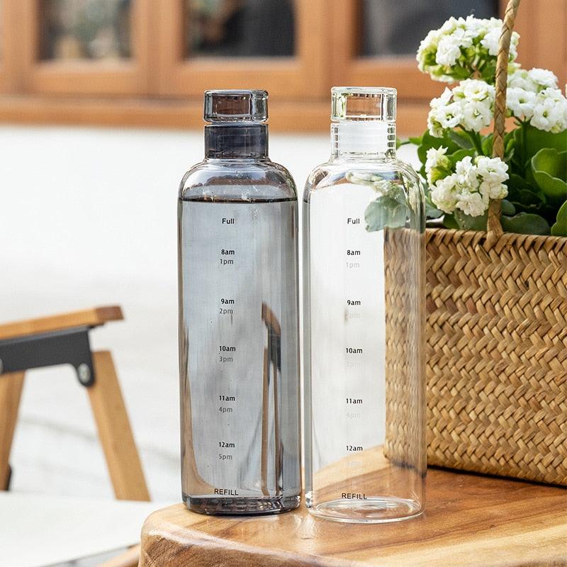 500ml Glass Water Bottle with Time Marker Transparent Milk Cup Outdoor Sports Portable Leakproof Drink Bottle with Cup Sets Water Bottle Leak-proof Time Scale Print Transparent High Bottle for Office Water Bottle