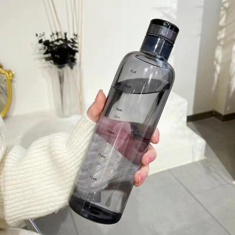 500ml Glass Water Bottle with Time Marker Transparent Milk Cup Outdoor Sports Portable Leakproof Drink Bottle with Cup Sets Water Bottle Leak-proof Time Scale Print Transparent High Bottle for Office Water Bottle