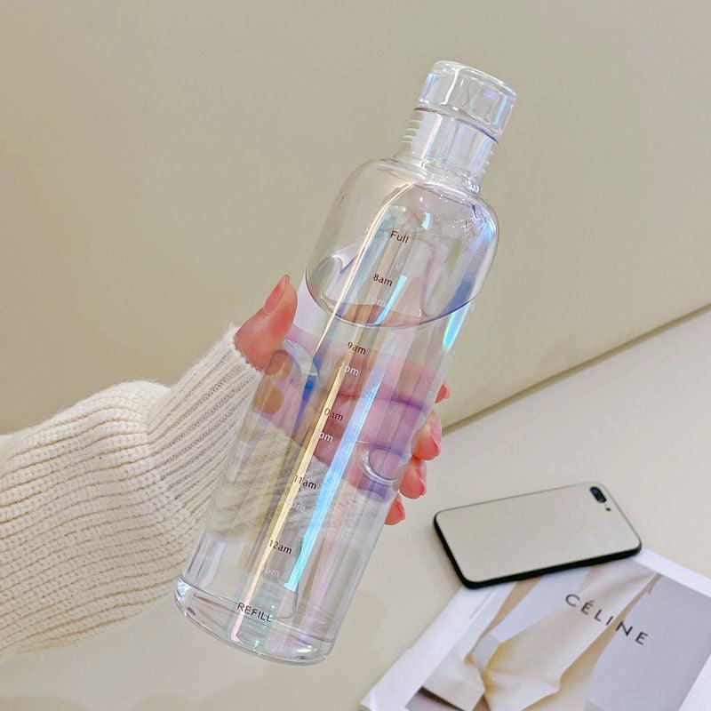 500ml Glass Water Bottle with Time Marker Transparent Milk Cup Outdoor Sports Portable Leakproof Drink Bottle with Cup Sets Water Bottle Leak-proof Time Scale Print Transparent High Bottle for Office Water Bottle