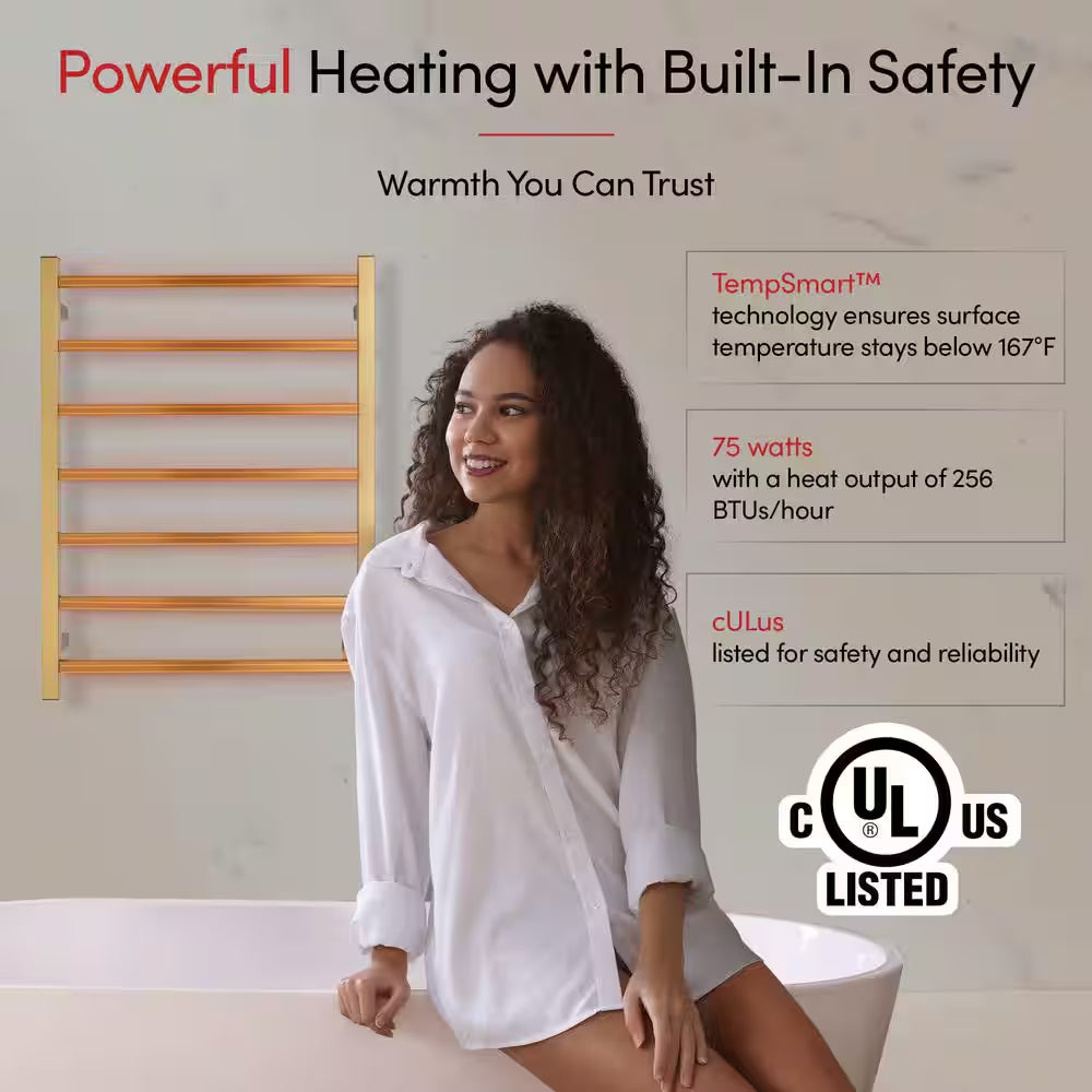 7-Bar Tahoe Towel Warmer, Hardwired, Gold Stainless Steel