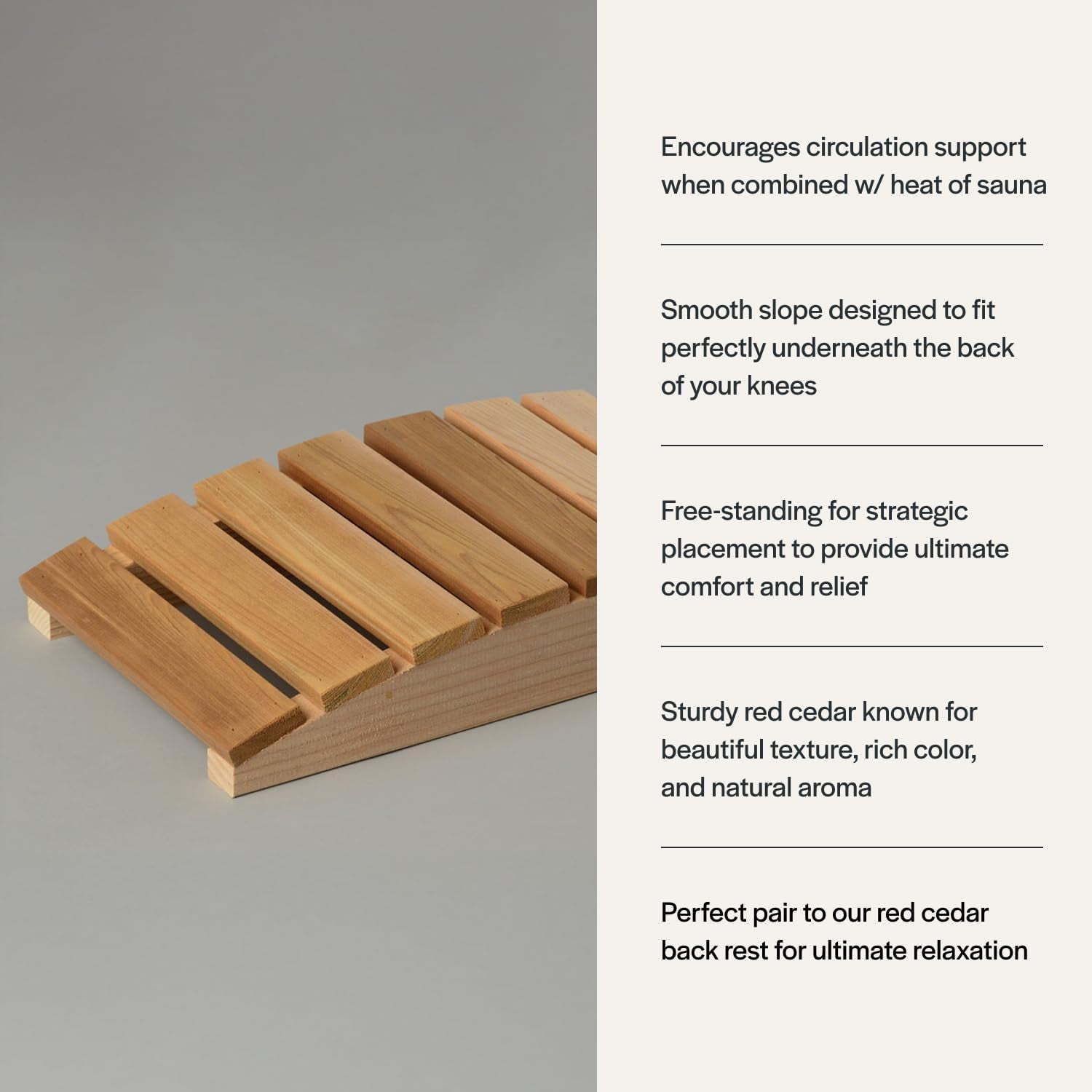Sauna Leg Rest, Luxury Home Sauna Accessory in Red Cedar Handmade in the USA, Traditional & Infrared Sauna Accessories, Wooden Leg Lift for Relaxation & Circulation Support