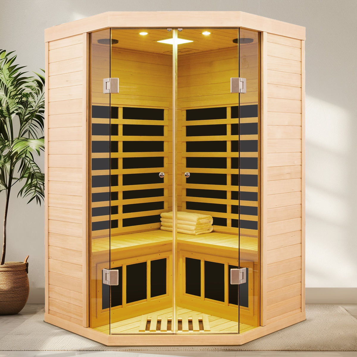 WellNest 2-Person Corner Infrared Sauna – Panoramic Glass Series