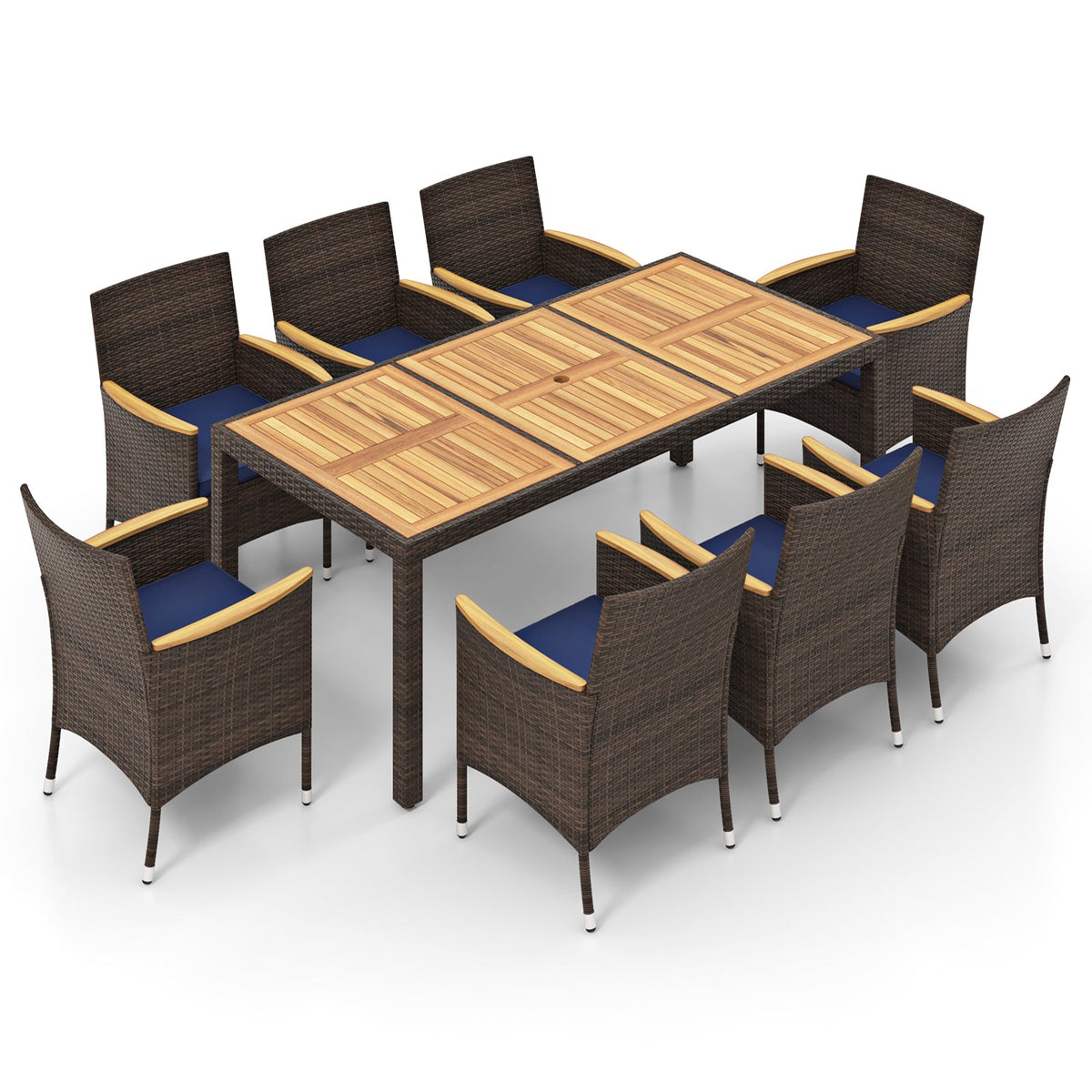 9 Piece Outdoor Dining Set with Acacia Wood Table Top