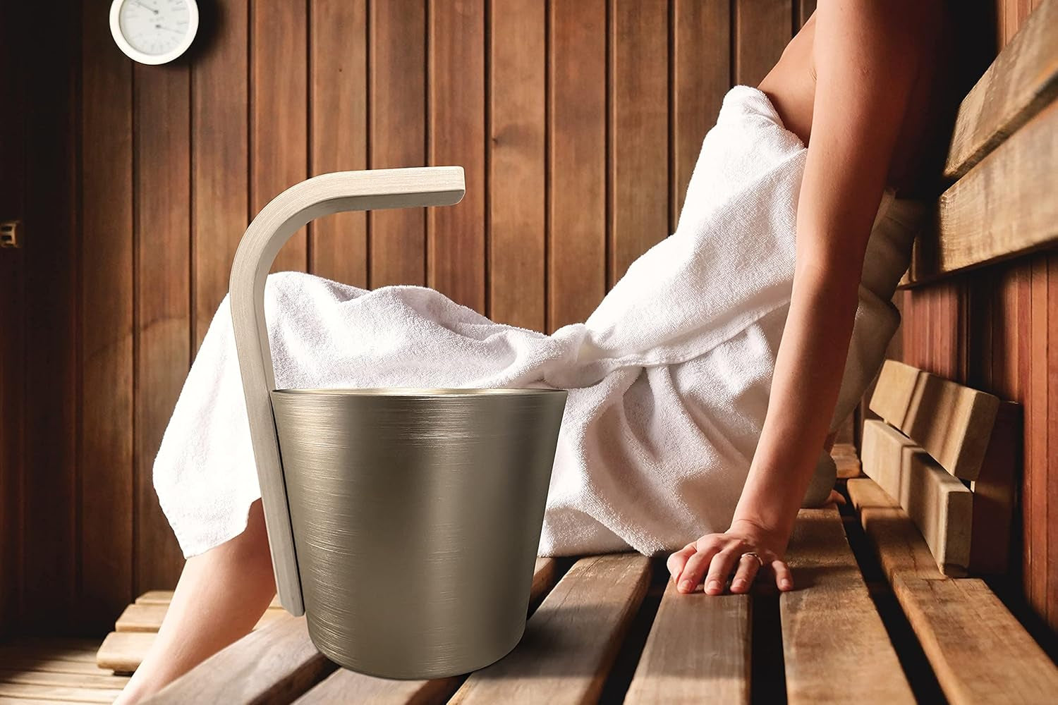 Premium Aluminum Sauna Bucket with Ladle- Sauna Accessories for Spa Sauna and Home Sauna and Steam Room (Gold)