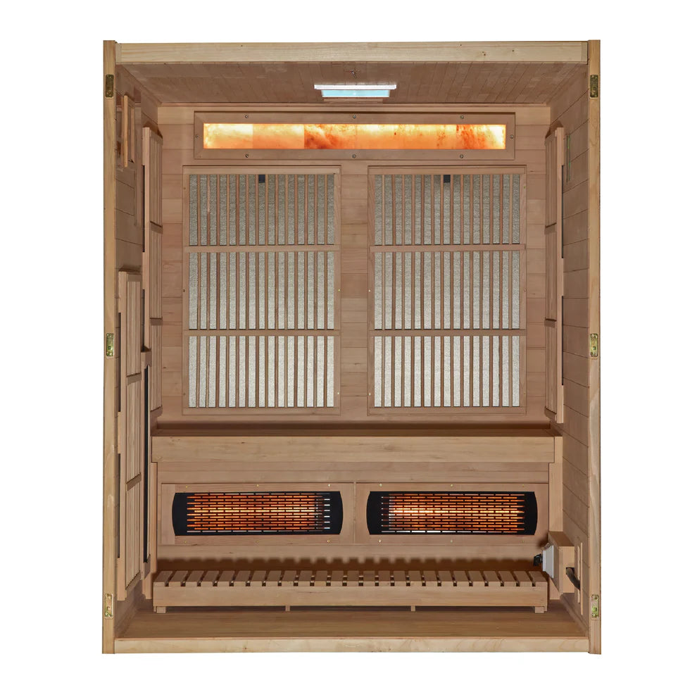 2026 Golden Designs "Soria" 3 Person Hybrid Sauna (Indoor) Full Spectrum and Harvia Traditional Stove (GDI-8330-01)