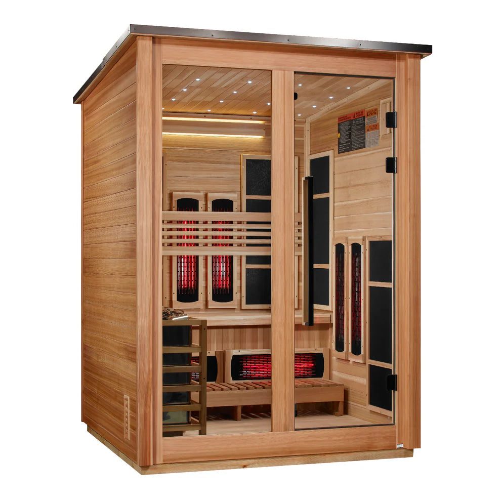 Golden Designs "Loviisa" 3 Person, Pacific Cedar Barn Hybrid (PureTech™ Full Spectrum IR or Traditional Stove) Outdoor Sauna (GDI-8523-02)