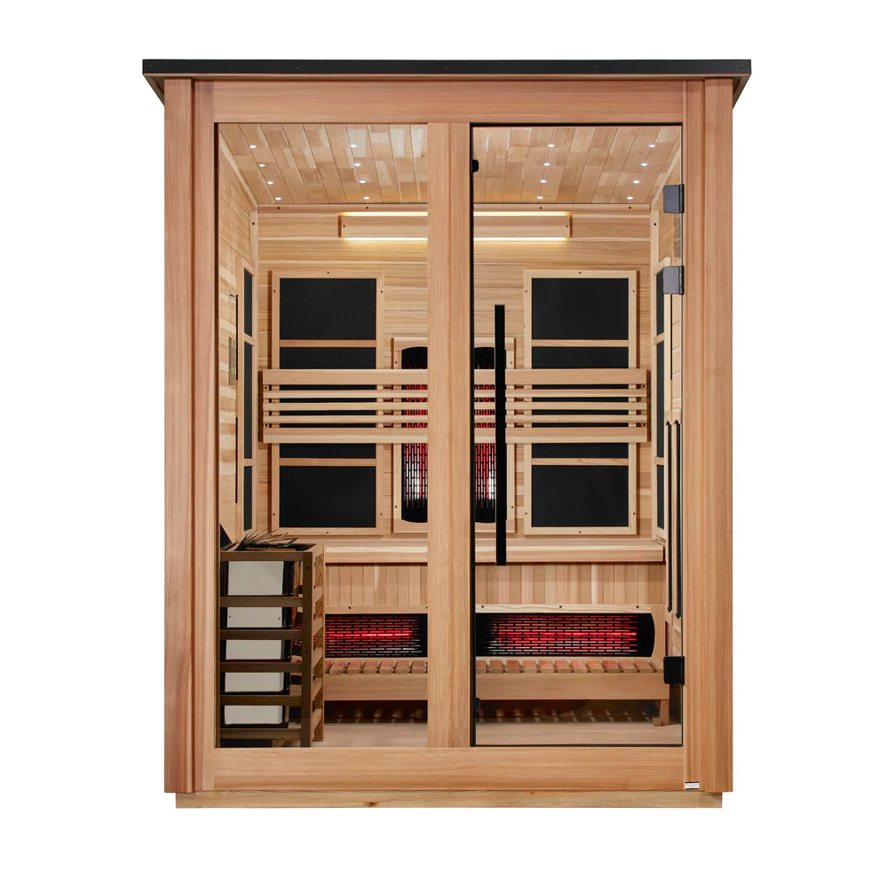 Golden Designs "Loviisa" 3 Person, Pacific Cedar Barn Hybrid (PureTech™ Full Spectrum IR or Traditional Stove) Outdoor Sauna (GDI-8523-02)