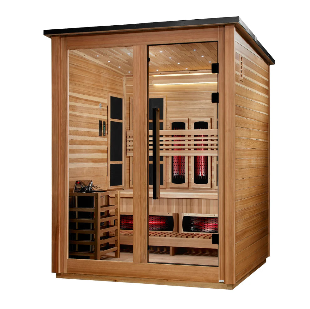 Golden Designs "Loviisa" 3 Person, Pacific Cedar Barn Hybrid (PureTech™ Full Spectrum IR or Traditional Stove) Outdoor Sauna (GDI-8523-02)