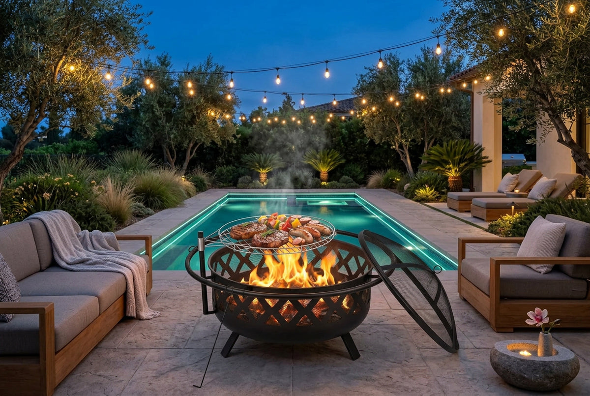 36-Inch Fire Pit Table with Adjustable Rotatable Grill Grate