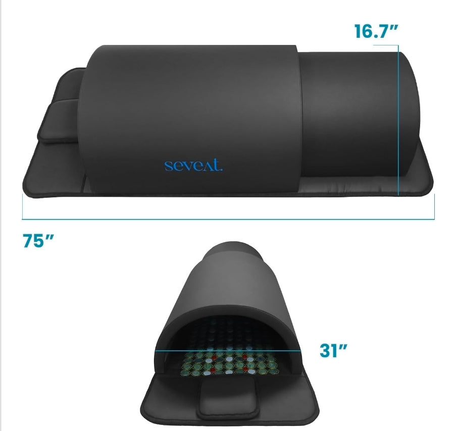WellNest Seveat Portable Infrared Sauna Dome | 1300W Power | Near-Zero EMF | Full-Body Dry Sauna with Therapeutic Jade Stones | Home Wellness & Relaxation (Black)