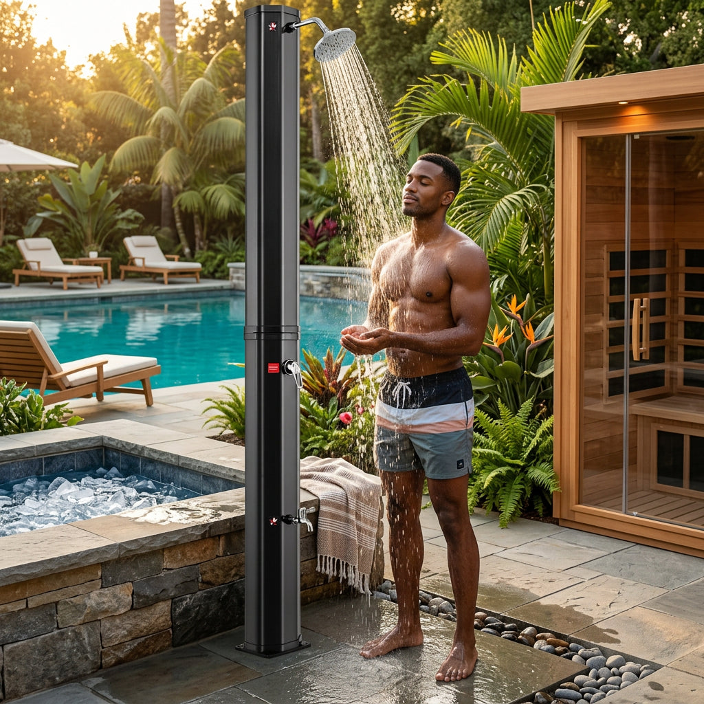 7.5 Feet 15.9 Gallon Solar Heated Outdoor Shower with Shower Head-Black