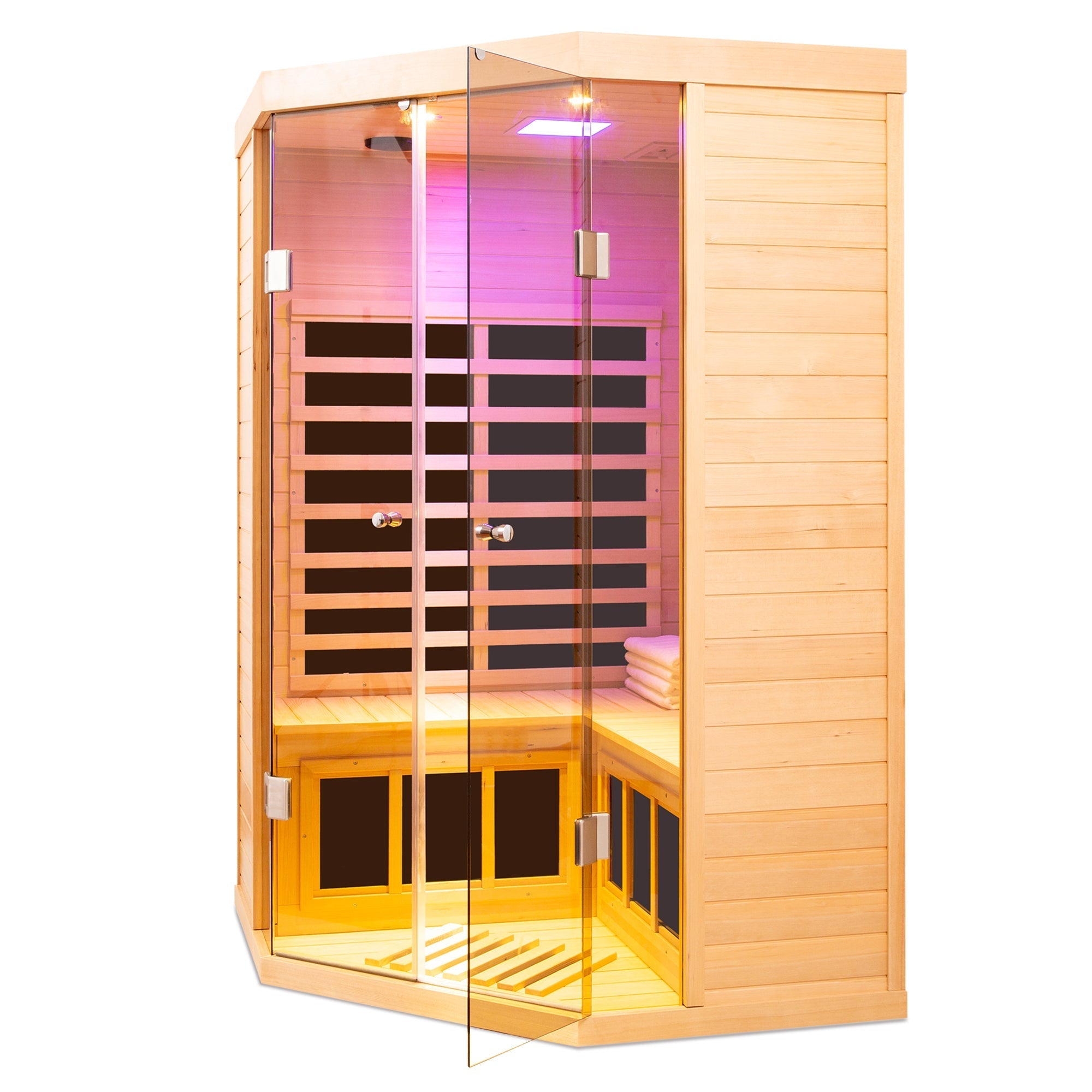WellNest 2-Person Corner Infrared Sauna – Panoramic Glass Series