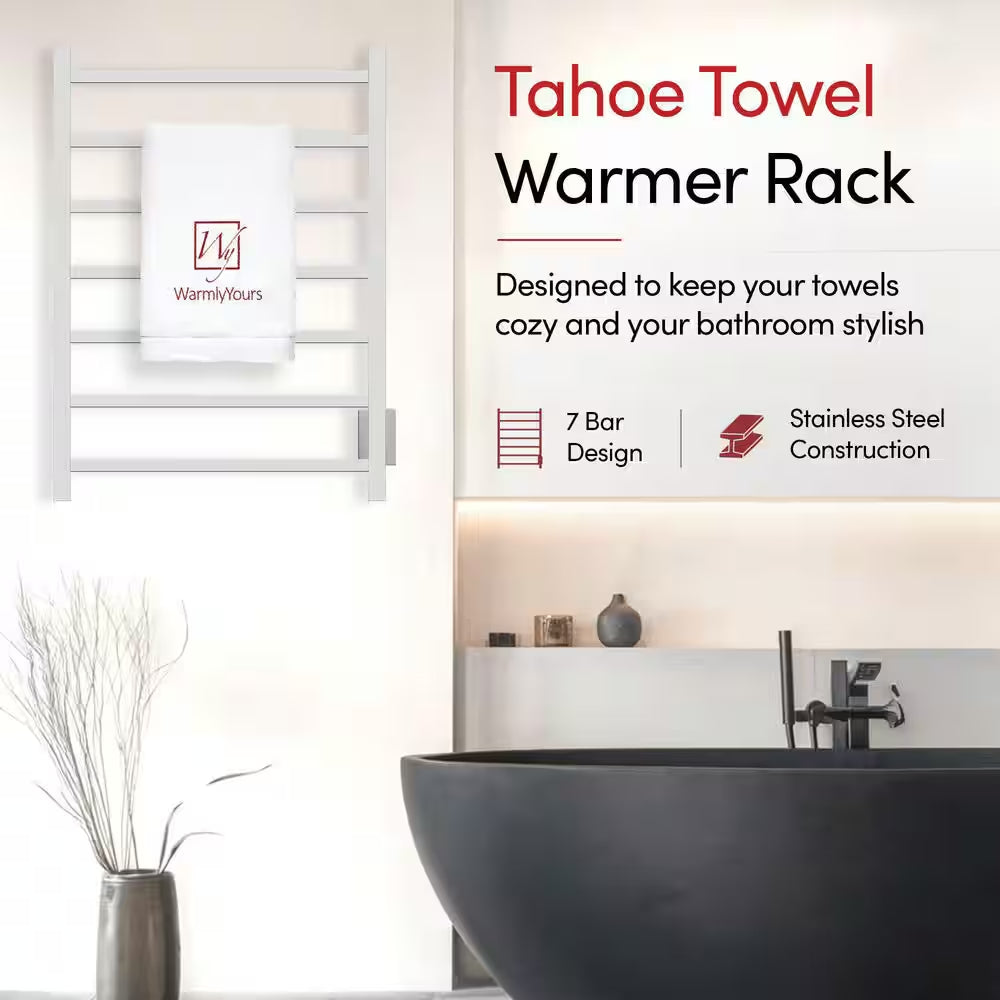 7-Bar Tahoe Towel Warmer, Hardwired, Polished Stainless Steel