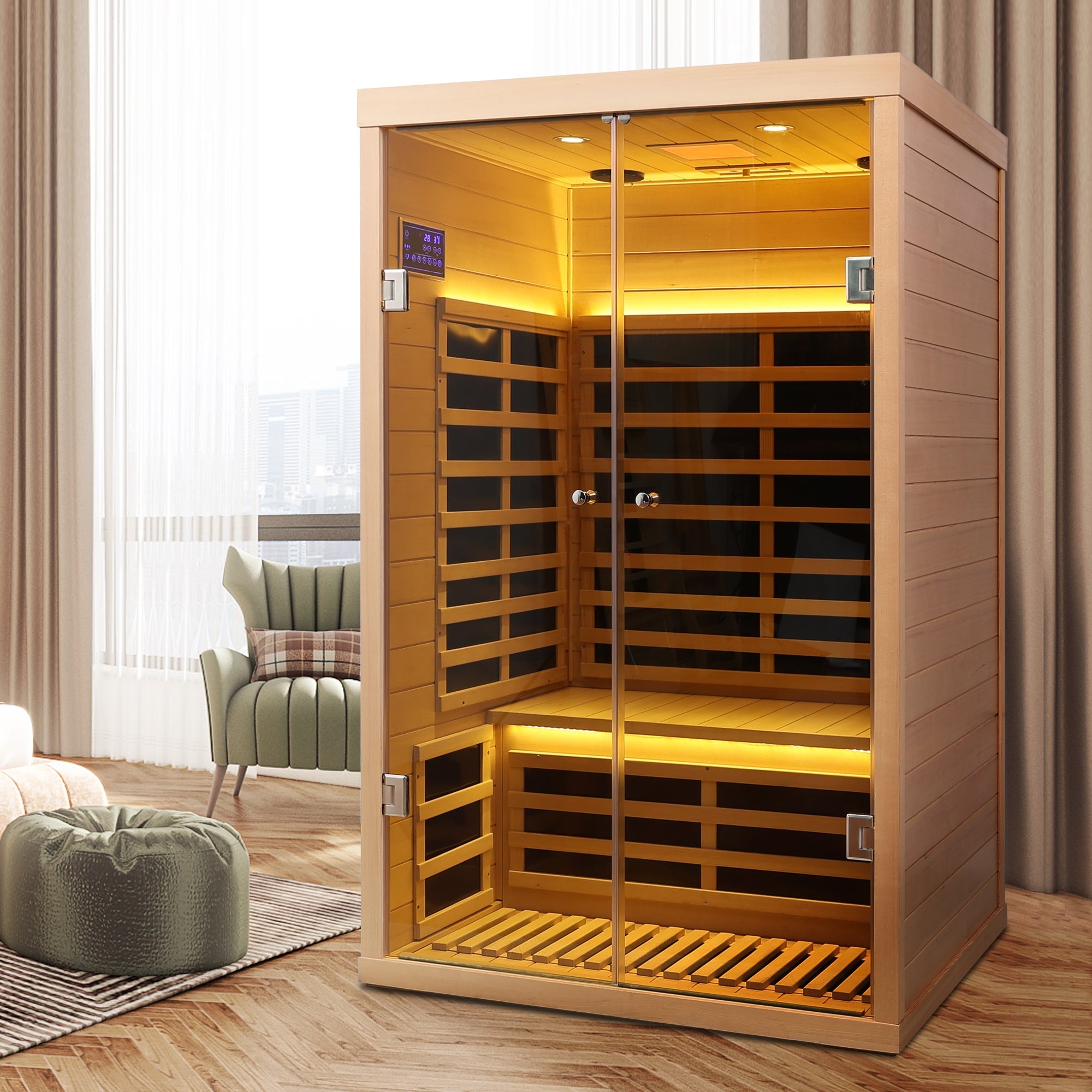 WellNest 2-Person Hemlock Infrared Sauna – Panoramic Double Door Series