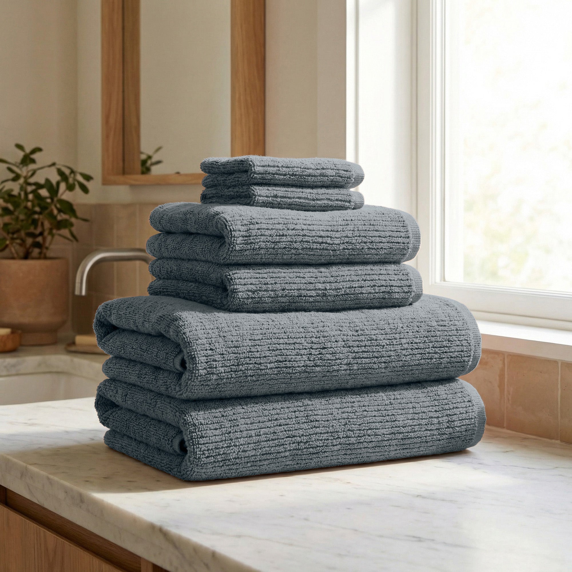 WellNest Ribbed Cotton Towel | 6-Piece Bath Towel Set - Georgiana Collection