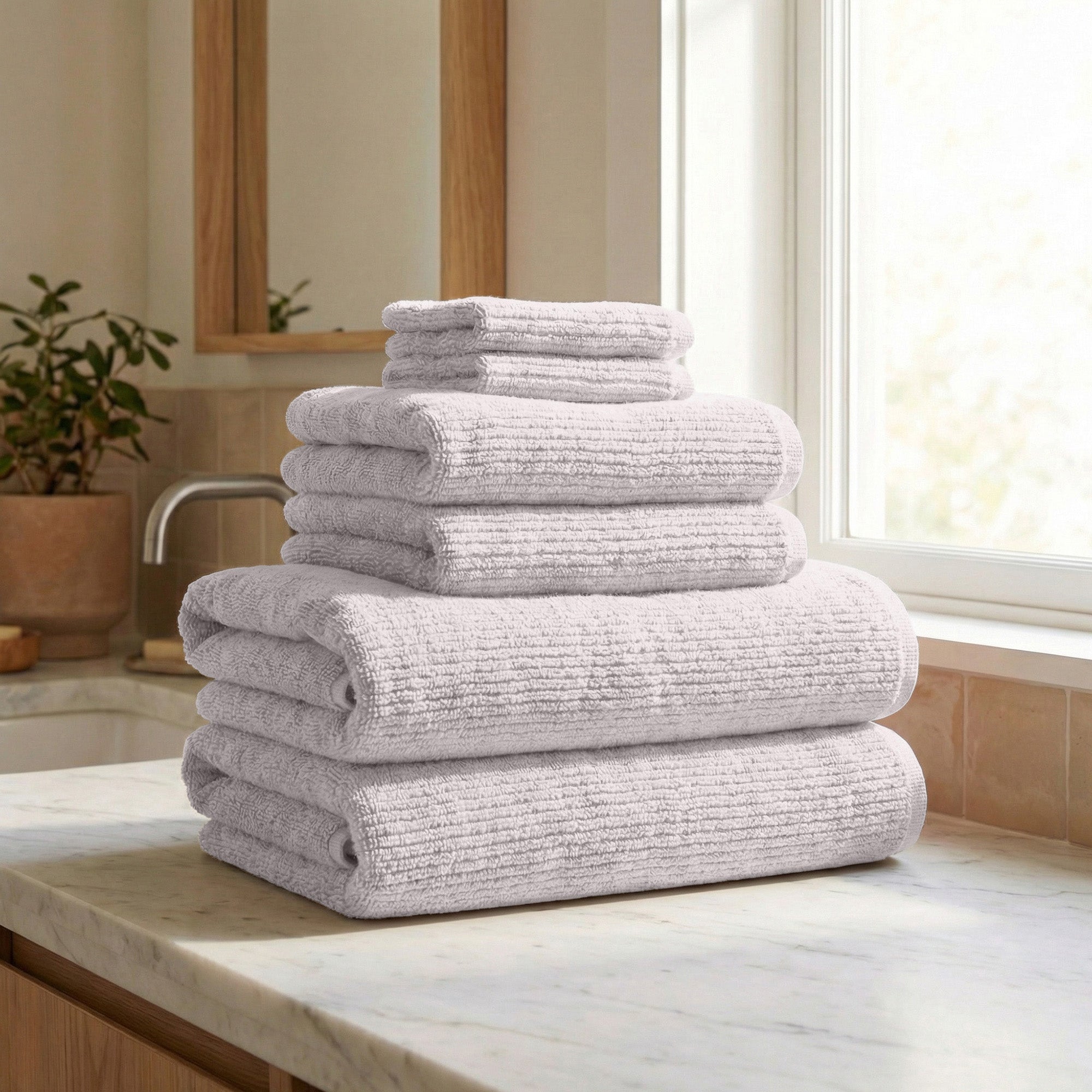 WellNest Ribbed Cotton Towel | 6-Piece Bath Towel Set - Georgiana Collection