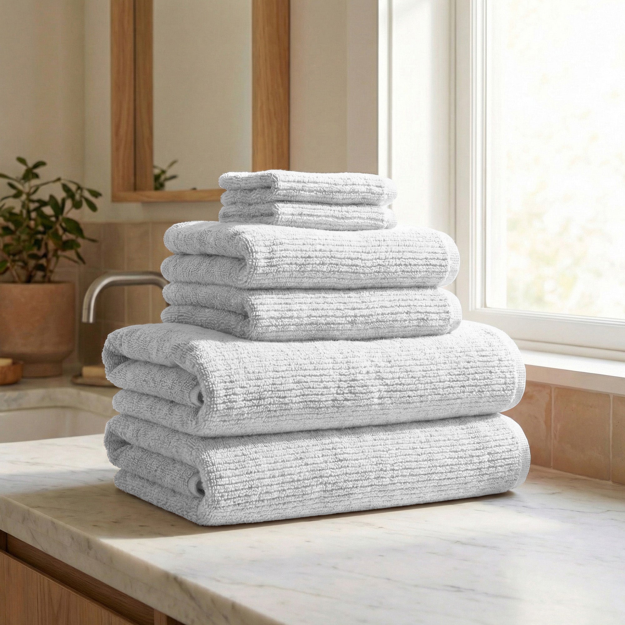 WellNest Ribbed Cotton Towel | 6-Piece Bath Towel Set - Georgiana Collection