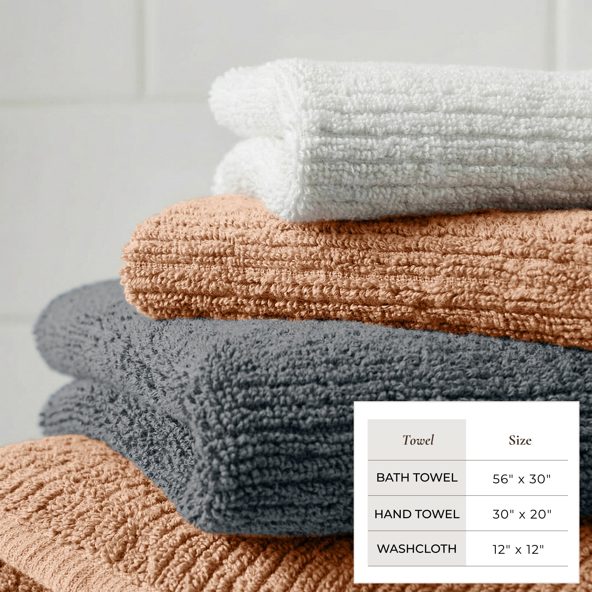 WellNest Ribbed Cotton Towel | 6-Piece Bath Towel Set - Georgiana Collection
