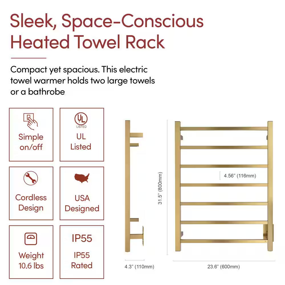 7-Bar Tahoe Towel Warmer, Hardwired, Gold Stainless Steel