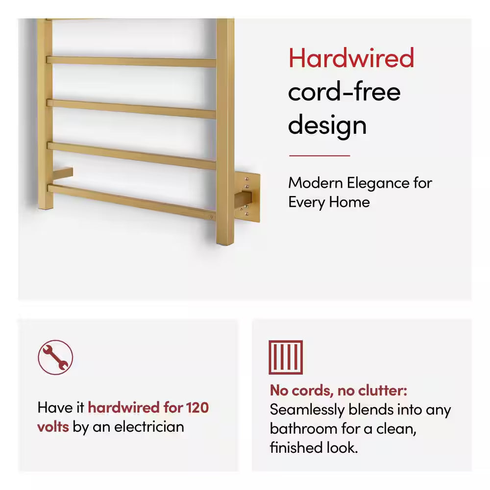 7-Bar Tahoe Towel Warmer, Hardwired, Gold Stainless Steel