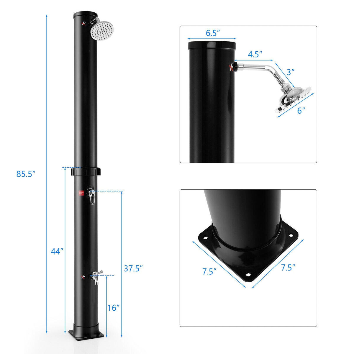7.2 Feet Solar-Heated Outdoor Shower with Free-Rotating Shower Head