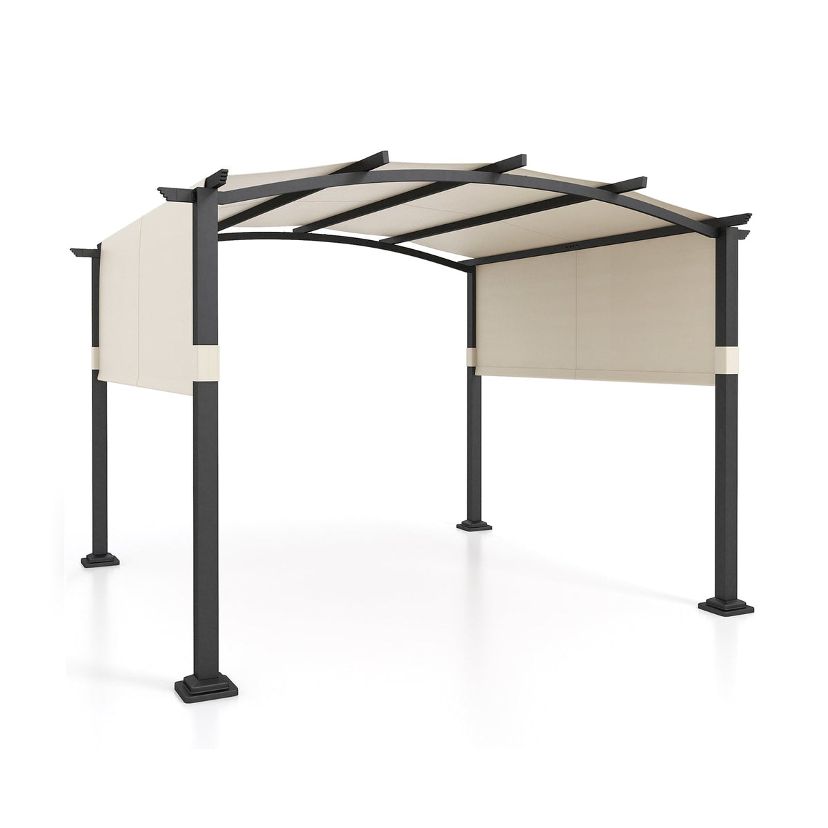 10 x 10 ft Outdoor Pergola Modern Arched Patio Garden Shelter with Retractable Sunshade Canopy
