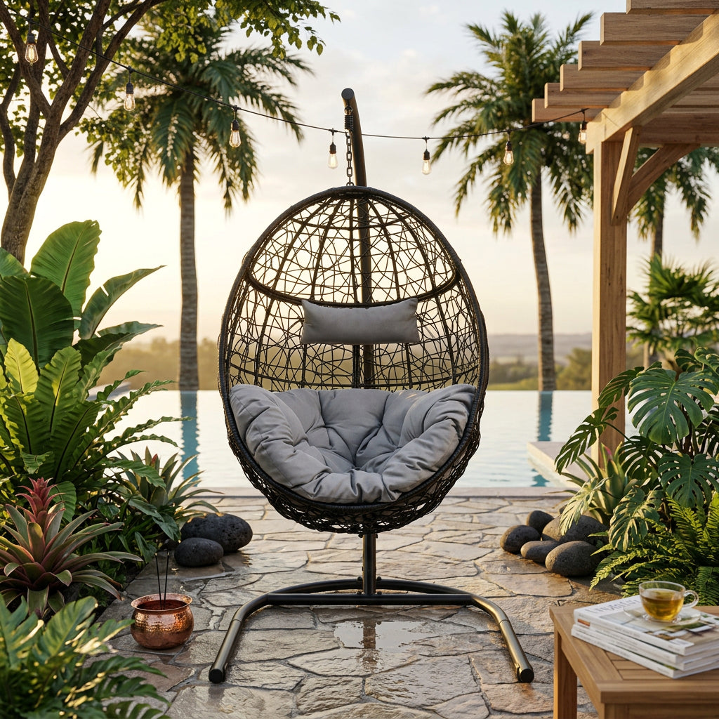 Hanging Cushioned Hammock Chair with Stand