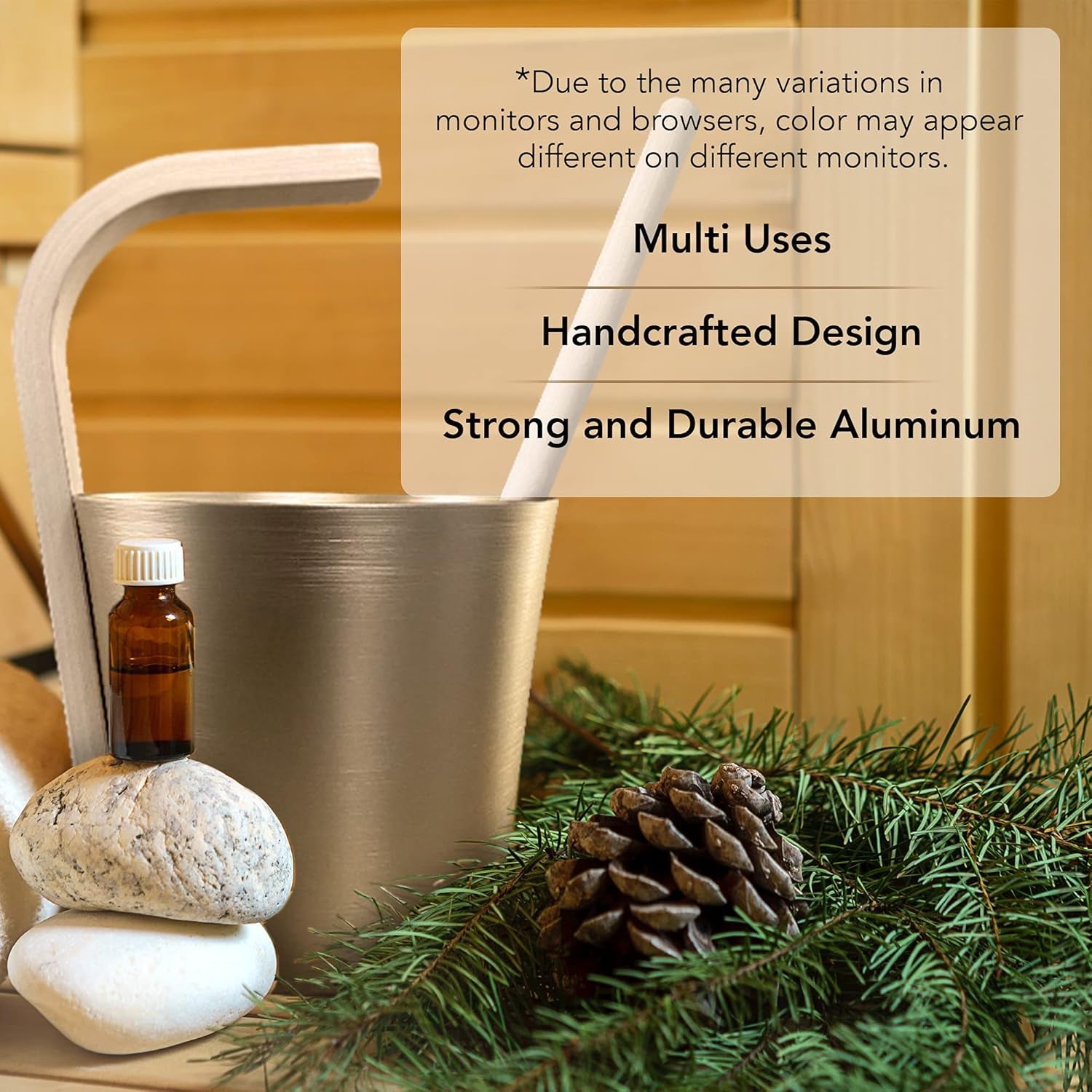 Premium Aluminum Sauna Bucket with Ladle- Sauna Accessories for Spa Sauna and Home Sauna and Steam Room (Gold)