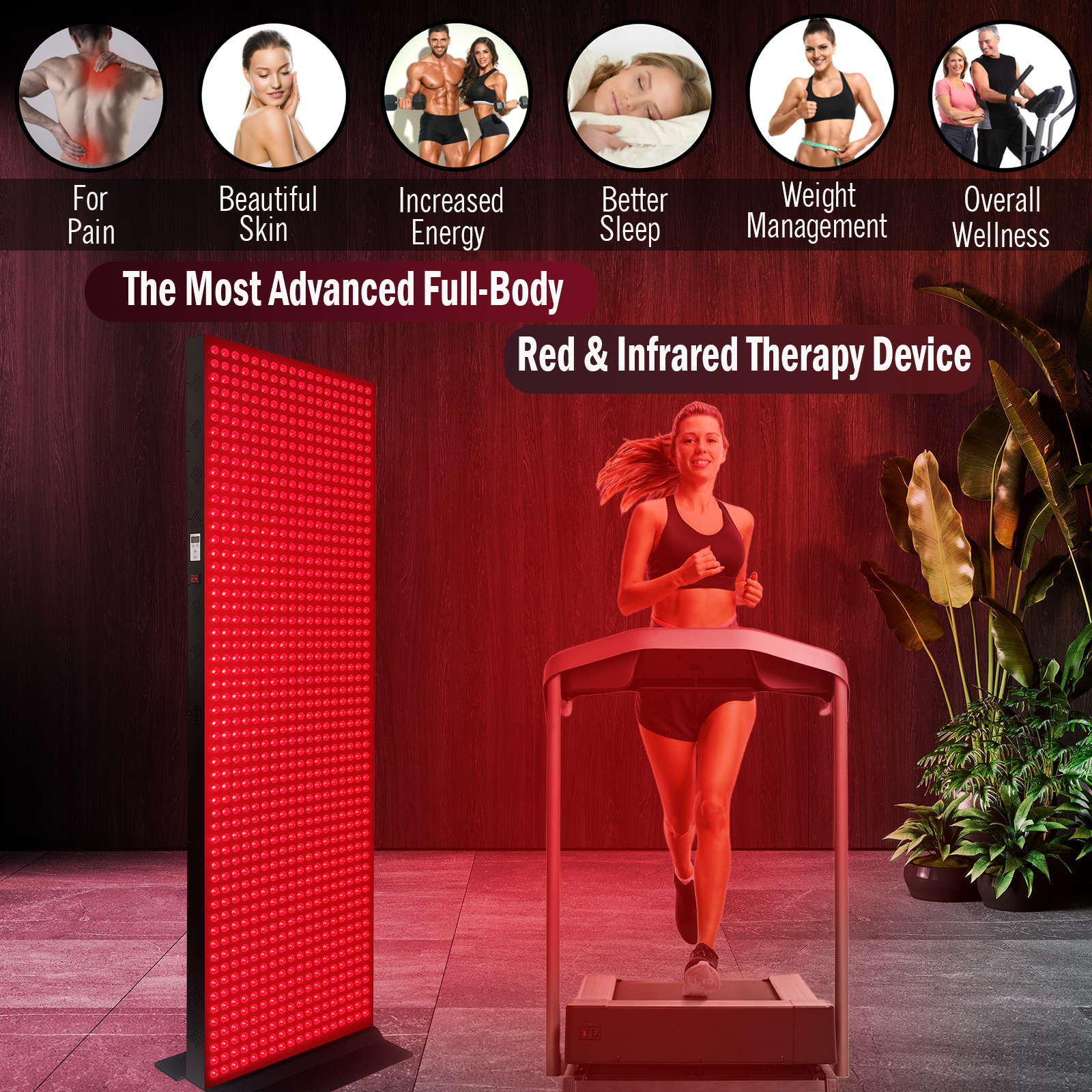 EXESAS  1216 LED, 6080W Dual-Chip, Red Light Therapy Device for Full Body, 4-Wavelengths Infrared LED Panel for Skin, Weight, Pain, Wellness