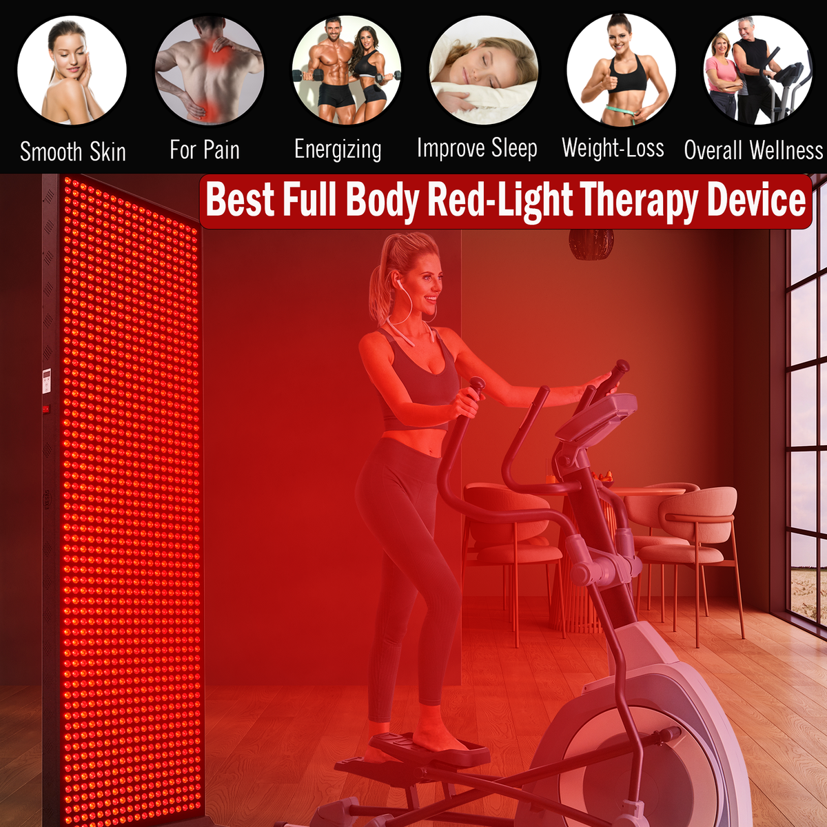 EXESAS  1216 LED, 6080W Dual-Chip, Red Light Therapy Device for Full Body, 4-Wavelengths Infrared LED Panel for Skin, Weight, Pain, Wellness