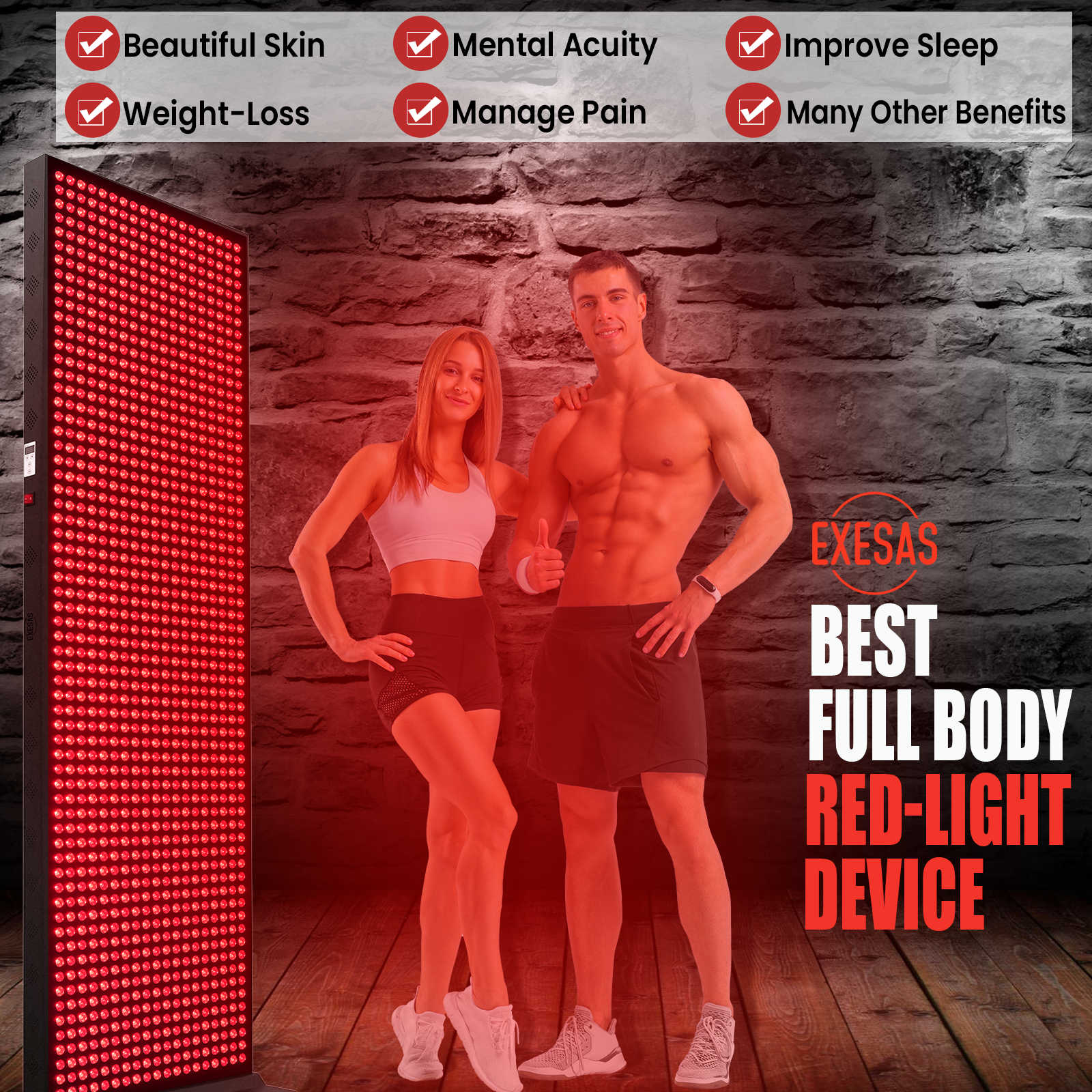 EXESAS  1216 LED, 6080W Dual-Chip, Red Light Therapy Device for Full Body, 4-Wavelengths Infrared LED Panel for Skin, Weight, Pain, Wellness