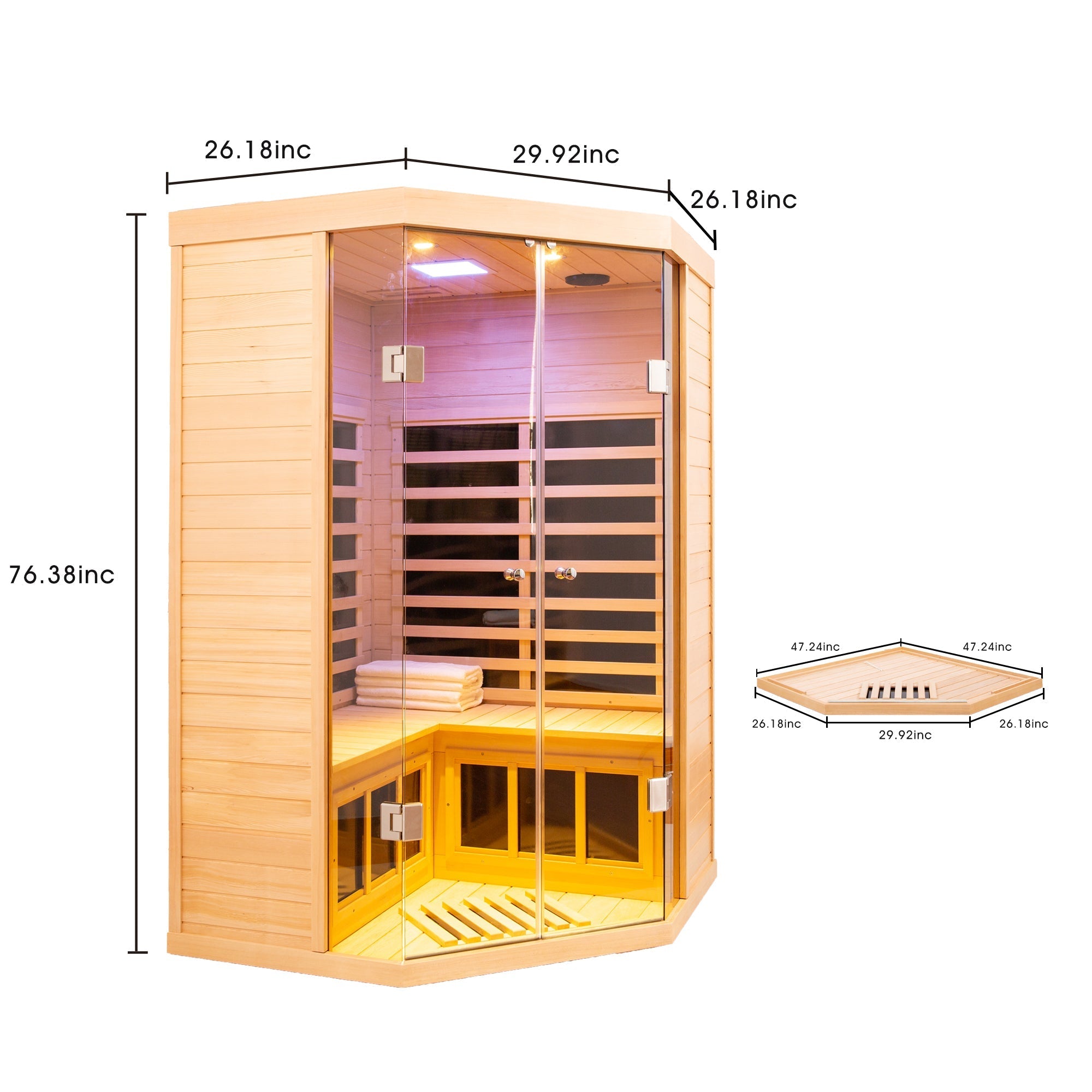 WellNest 2-Person Corner Infrared Sauna – Panoramic Glass Series
