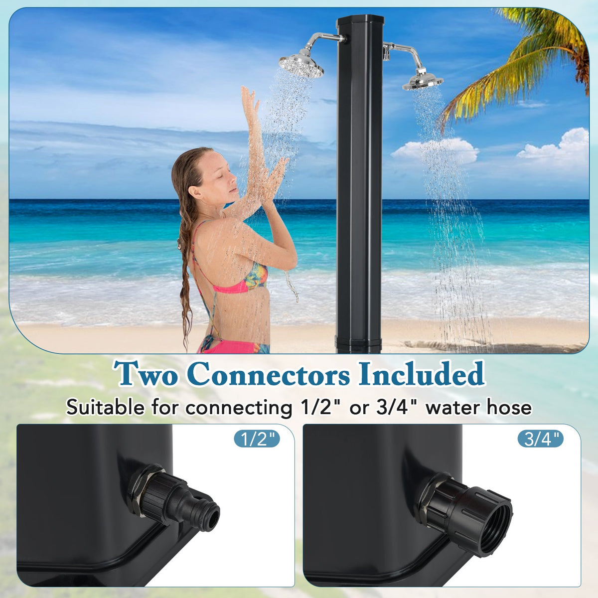 9.3 Gallon Solar Heated Outdoor Shower with Dual Shower Heads-Black