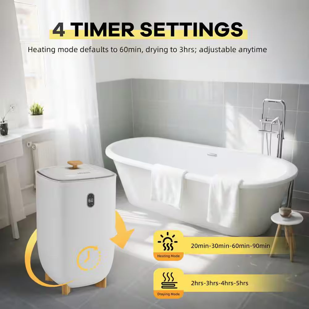 35L Electric Towel Warmer Bucket in White with Heating & Drying Modes, LED Display & Auto Shut Off