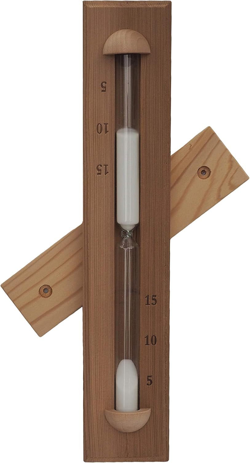 HSE Deluxe Cedar Wall-Mounted Rotating Sauna Sand Timer-15 Minutes-Choose Your Sand Color (15 Minutes, White)