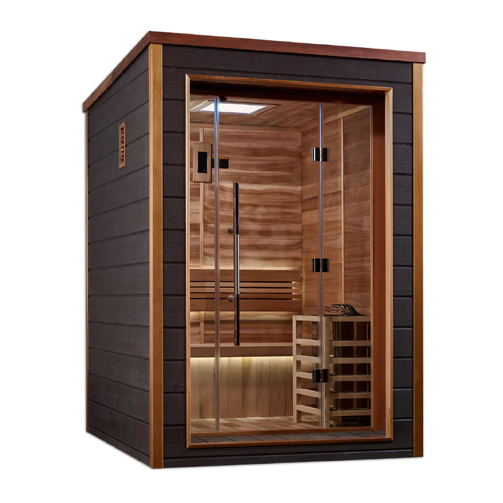 Golden Designs Narvik 2 Person Outdoor-Indoor Traditional Steam Sauna (8202-01) - Canadian Red Cedar Interior