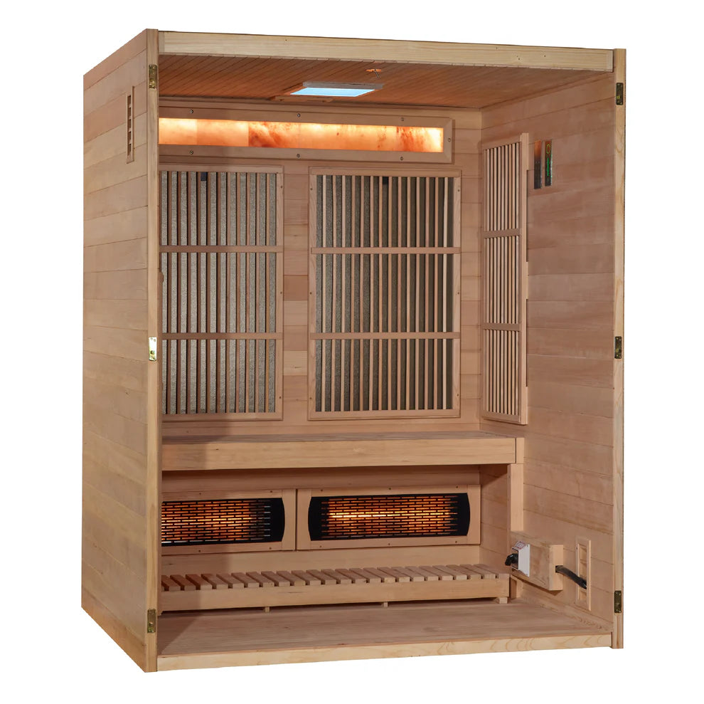 2026 Golden Designs "Soria" 3 Person Hybrid Sauna (Indoor) Full Spectrum and Harvia Traditional Stove (GDI-8330-01)