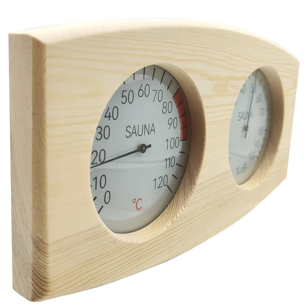 Wooden Sauna Thermometer & Hygrometer — Temperature + Humidity Gauge